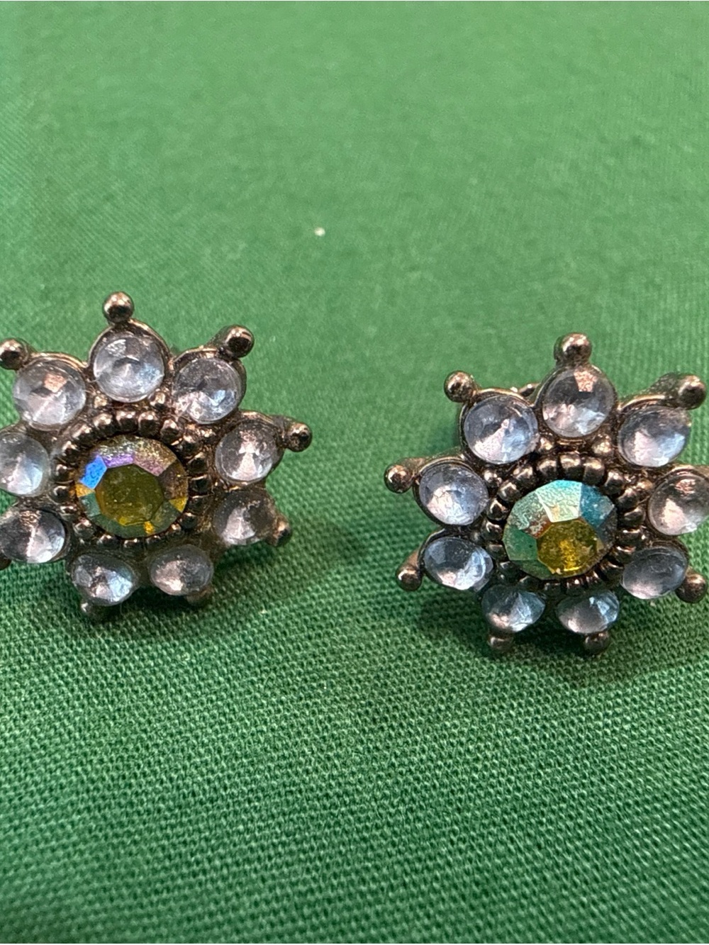 Blue Rhinestone Flower Daisy  Shaped Stud Earrings #5B